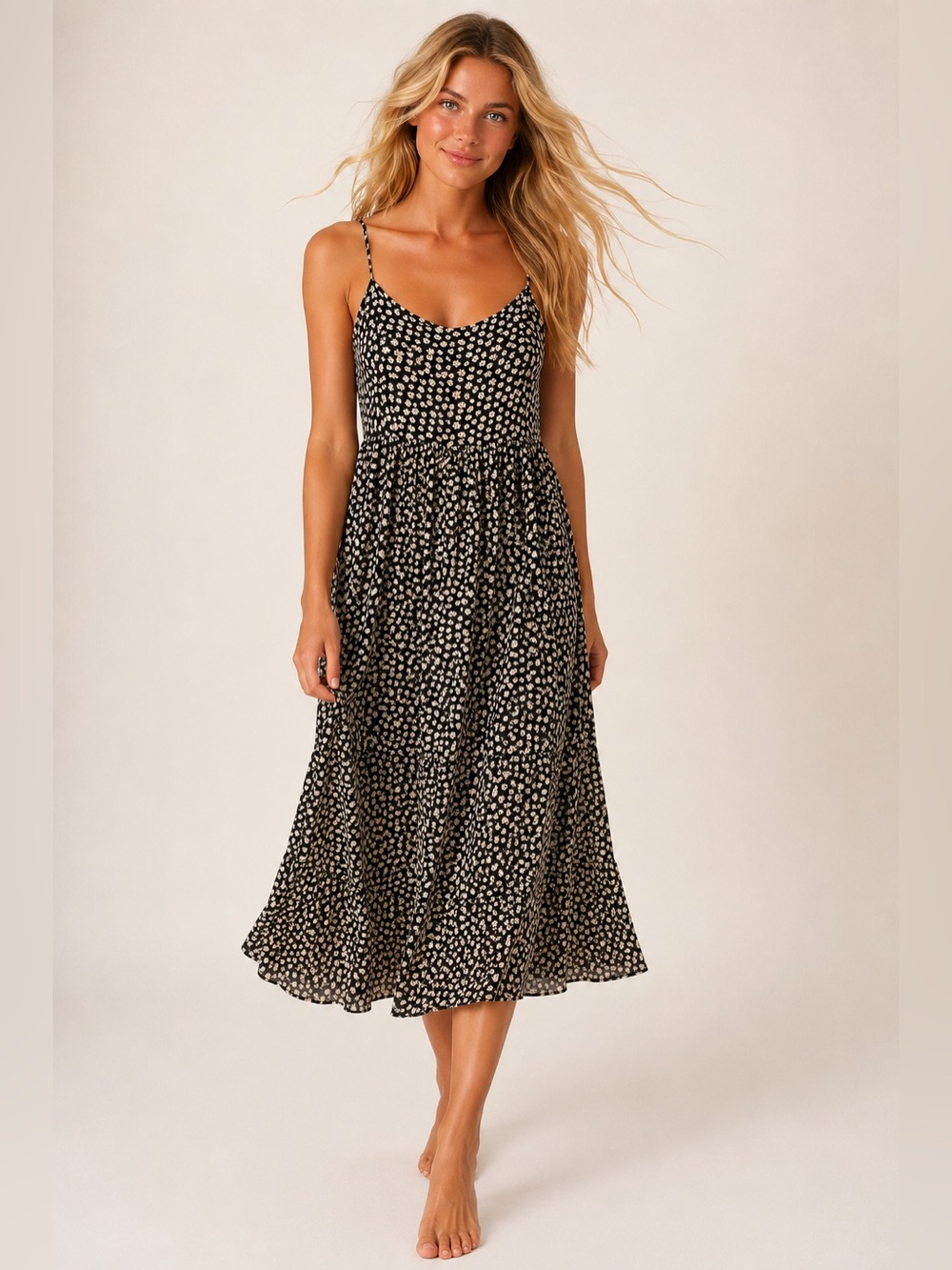 Carly Jean Los Angeles Floral Midi Dress Daisy Print Cottagecore Coquette Boho S